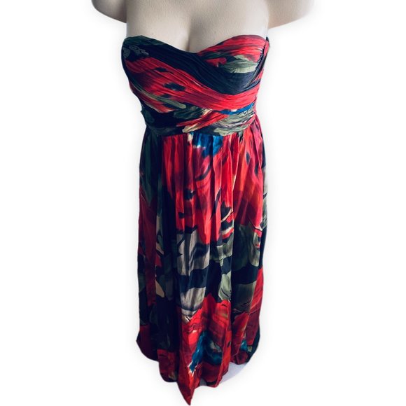 Silk Multicolor  Floral Gown Strapless Formal Dress - Picture 5 of 8